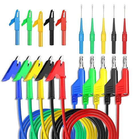 15PCS Back Probe Kit, Stackable Banana Plug to Copper Alligator Clip Test Leads Set with Alligator Clips and Back Probe Pins for Car Repairing Diagnostic Multimeter Electrical Testing 5 Colors in Kuwait