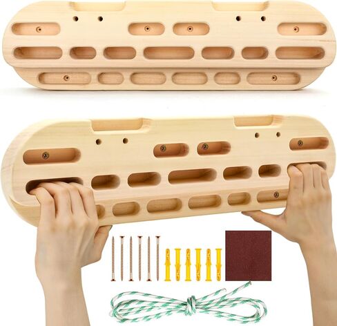 Climbing Hangboard Rock Climbing Fingerboard Gifts Portable Mounted Training Station Pull Up Bar Wooden Hand Grip Strengthener Exerciser with Installation Kit and Rope for Climbers Athletes in Saudi Arabia