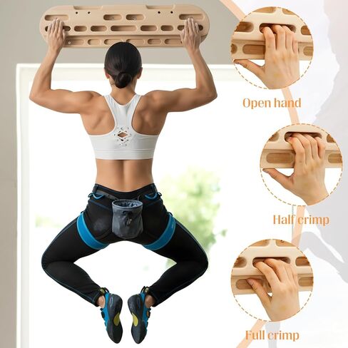 Climbing Hangboard Rock Climbing Fingerboard Gifts Portable Mounted Training Station Pull Up Bar Wooden Hand Grip Strengthener Exerciser with Installation Kit and Rope for Climbers Athletes in Saudi Arabia