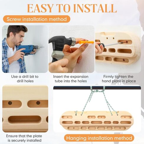 Climbing Hangboard Rock Climbing Fingerboard Gifts Portable Mounted Training Station Pull Up Bar Wooden Hand Grip Strengthener Exerciser with Installation Kit and Rope for Climbers Athletes in Saudi Arabia