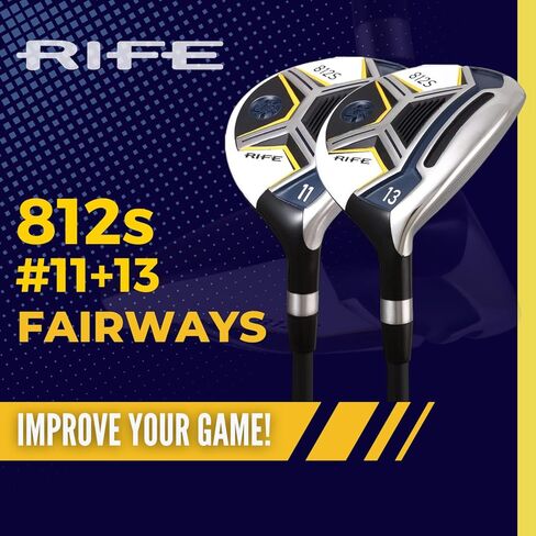 مجموعة كبار الرجال Rife 812s New Offset #11 + #13 Fairway Metal Wood Clubs مجموعة كبار فليكس اليد اليمنى مع مقاس كبير للرجال أسود Pro Velvet Grips مجموعة Fairway Wood + أغطية الرأس in Kuwait