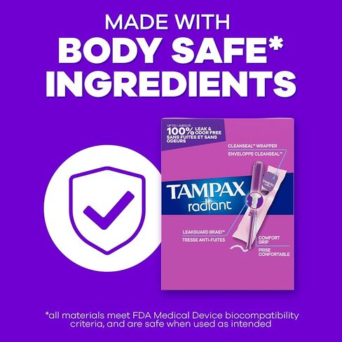 Tampax Radiant Tampons Multipack, with LeakGuard Braid, Regular/Super Absorbency, Unscented, 38 Count in Saudi Arabia