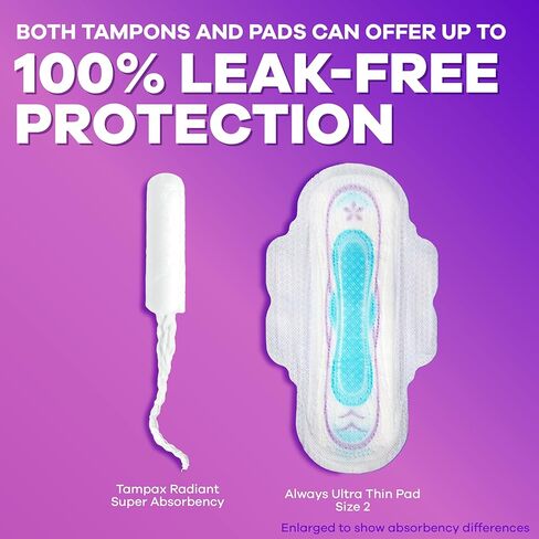 Tampax Radiant Tampons Multipack, with LeakGuard Braid, Regular/Super Absorbency, Unscented, 38 Count in Saudi Arabia