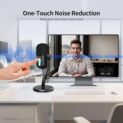 TOALLIN CM60 - USB Condenser Microphone for Recording, Streaming, Podcasting, Meetings on Teams, Zoom, OBS, Twitch, YouTube, Noise Reduction & Mute, Works with Laptop/PC/Tablet/Cellphone, Black in Kuwait