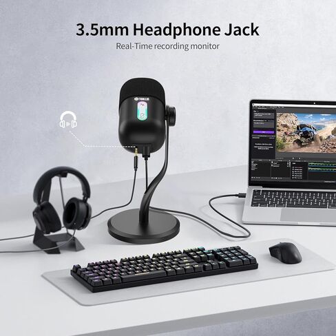 TOALLIN CM60 - USB Condenser Microphone for Recording, Streaming, Podcasting, Meetings on Teams, Zoom, OBS, Twitch, YouTube, Noise Reduction & Mute, Works with Laptop/PC/Tablet/Cellphone, Black in Kuwait