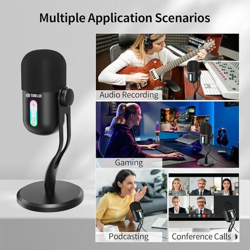 TOALLIN CM60 - USB Condenser Microphone for Recording, Streaming, Podcasting, Meetings on Teams, Zoom, OBS, Twitch, YouTube, Noise Reduction & Mute, Works with Laptop/PC/Tablet/Cellphone, Black in Kuwait