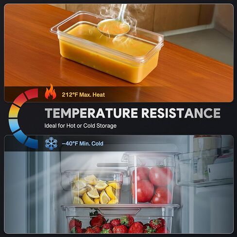 6 عبوات من مقالي الطعام البلاستيكية مع أغطية مدرجة في قائمة NSF، مقاس 1/3 مقاس 4 في حاويات تخزين الطعام الشفافة العميقة، 4.2 لتر، فندق تجاري من البولي كربونات قابل للتكديس للفواكه والخضروات والفاصوليا والذرة من ويلبريب، 6 عبوات in Kuwait