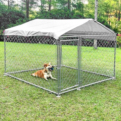 بيت للكلاب في الهواء الطلق، قفص كبير للكلاب شديد التحمل، روضة للكلاب مع سقف مقاوم للماء للأشعة فوق البنفسجية وقفل آمن، سياج للكلاب من الصلب المجلفن للفناء الخلفي في الهواء الطلق (10 × 10 × 5.6 بوصة) in Kuwait