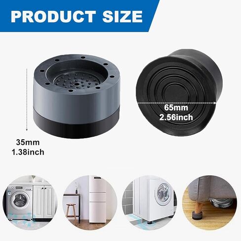 4PCS Universal Anti-Vibration Pads for Washing Machine, Dryer, Dishwasher - Non-Slip Rubber Feet Pads, Shock Absorber, Anti-Walk Mat, Noise Reduction, Stabilizer Gray Resin Fiber & TPU Rubber in Kuwait