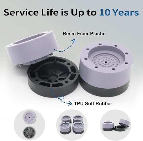 4PCS Universal Anti-Vibration Pads for Washing Machine, Dryer, Dishwasher - Non-Slip Rubber Feet Pads, Shock Absorber, Anti-Walk Mat, Noise Reduction, Stabilizer Gray Resin Fiber & TPU Rubber in Kuwait