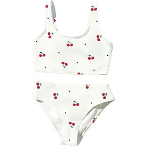 Girls 2 Piece Bikini Sets Leopard Floral Swimsuit High Waisted Sheer Bathing Suits in Kuwait