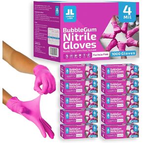 London Labs 4 مل - قفازات نيتريل وردية فوشيا - خالية من اللاتكس وخالية من البودرة - مقاومة للمواد الكيميائية، قفازات مطاطية وردية in Kuwait