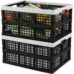 34 Quart Plastic Crates, Collapsible Storage Crates/Stackable Storage Container Basket, 2-Pack in Kuwait
