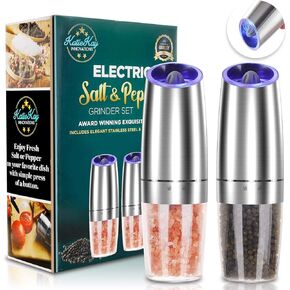 Electric Salt and Pepper Grinder set of 2, Automatic Salt and Pepper Mill Grinder, Adjustable Roughness, Battery Powered with Blue LED Light, Stainless Steel with One Hand Operation (Sliver) in Saudi Arabia