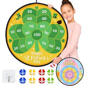 Percozzi St. Patrick Day Dart Board Game for Kids with Sticky Balls Shamrock Egg Themed Party Decorations Indoor Outdoor Double Sided Toss Game 28' for Boys Girls in Kuwait