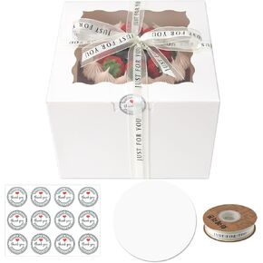 28Packs 7x7x5 Inch Small Cake Boxes, White Bakery Boxes with Window, 7 inch Cake Containers with Lids for Easter and Mother's Day Cheesecake, Cakes.(7 * 7 * 5inch/28pcs) in Saudi Arabia