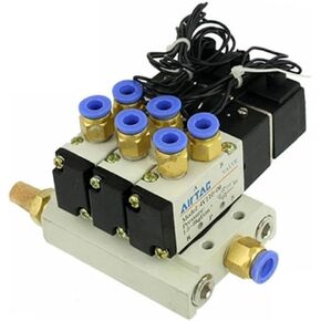 DC 12V 24V Triple Pneumatic Solenoid Valve 4V110-06 Muffler 4mm 6mm 8mm 10mm 12mm Quick Fitting Base Set AC 110v 220v 4V110 06(10mm Fittings,DC24V) in Kuwait