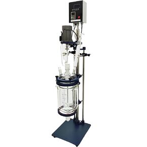 Glass Reactor 5L Chemical Glass Jacketed Vessel for Reaction Distillation Digital Display Double-Layer Lab Reactor with Support Frame Adjustable Speed for Lab Reaction Distillation 220V in Kuwait