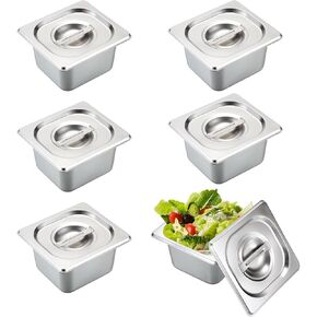 BSTKEY 6 عبوات مقاس 1/6 مقاس 4 بوصة مقلاة فندق عميقة مع أغطية، مقالي طاولة بخار من الفولاذ المقاوم للصدأ، مقلاة طعام معدنية قابلة للتكديس، مقالي طعام تجارية معدنية للمطبخ، مستلزمات حفلات البوفيه in Kuwait