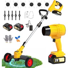 مجموعة كومبو منفاخ الأعشاب وأوراق الشجر اللاسلكية بقوة 20 فولت مع بطاريتين، أدوات تشذيب كهربائية مع 11 قطعة شفرات لبطارية ماكيتا، ماكينة تشذيب العشب، جزازة العشب، أداة تقطيع الفرشاة، أداة حديقة الفناء YellowC in Kuwait