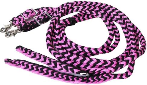 CHALLENGER Horse Roping Knotted Tack Western Split Reins Nylon Braided 607225PK in Saudi Arabia