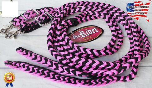 CHALLENGER Horse Roping Knotted Tack Western Split Reins Nylon Braided 607225PK in Saudi Arabia