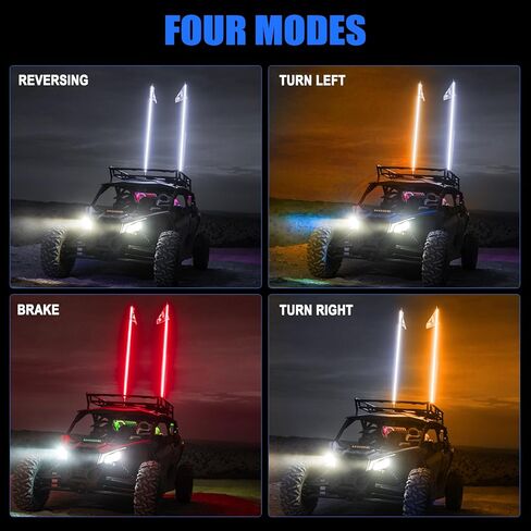 1pc 2ft مصابيح سوط الدهون مع رموز الوظائف والتحكم في التطبيق RGB مطاردة رقص الهوائيات المضاءة سوط متوافقة مع utv atv rzr polaris truck ofrroad truck in Kuwait