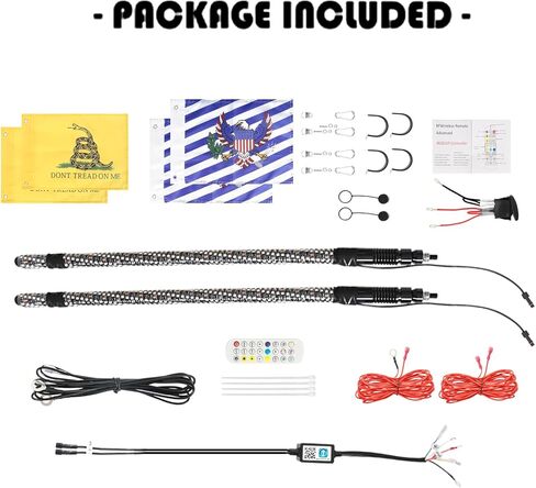 1pc 2ft مصابيح سوط الدهون مع رموز الوظائف والتحكم في التطبيق RGB مطاردة رقص الهوائيات المضاءة سوط متوافقة مع utv atv rzr polaris truck ofrroad truck in Kuwait