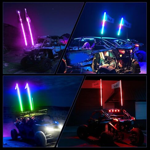 1pc 2ft مصابيح سوط الدهون مع رموز الوظائف والتحكم في التطبيق RGB مطاردة رقص الهوائيات المضاءة سوط متوافقة مع utv atv rzr polaris truck ofrroad truck in Kuwait