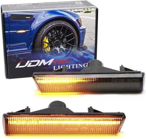 iJDMTOY عدسة شبه شفافة Fender Amber كاملة LED وميض متسلسل جانبي مؤشر إشارة الانعطاف متوافق مع BMW 2001-2006 E46 M3 كوبيه/مكشوفة، 1995-2001 E38 7 Series in Kuwait