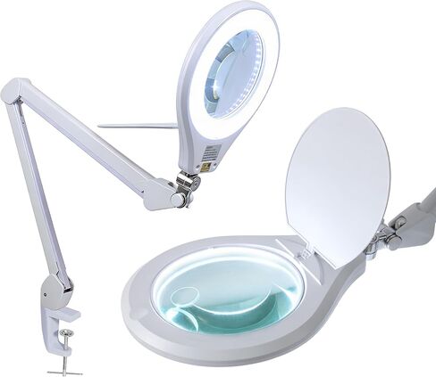 مصباح مكبر Neatfi Elite XL HD Super LED مع مشبك، عدسة زجاجية، 6500K، خالي من الوهج (عدسة 7 بوصة، أبيض) in Saudi Arabia