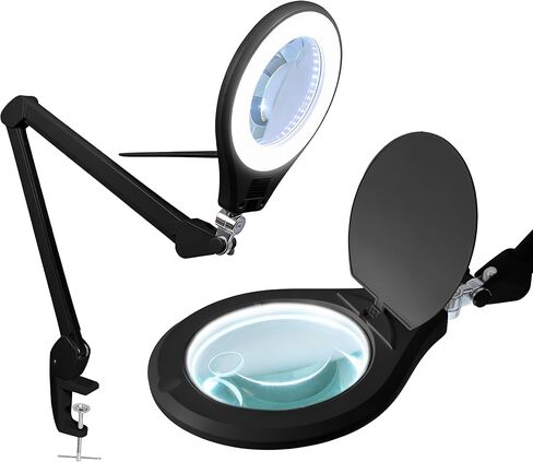 مصباح مكبر Neatfi Elite XL HD Super LED مع مشبك، عدسة زجاجية، 6500K، خالي من الوهج (عدسة 7 بوصة، أبيض) in Kuwait