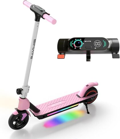 SIMATE Electric Scooter for Kids 6-14, e Kick Scooter with LED Display and Colorful Lights, Adjustable Height and Foldable, Double Brake, Gifts for Kids Girls Boys in Saudi Arabia