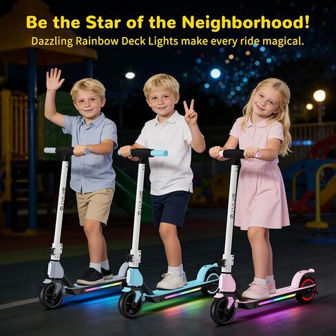 SIMATE Electric Scooter for Kids 6-14, e Kick Scooter with LED Display and Colorful Lights, Adjustable Height and Foldable, Double Brake, Gifts for Kids Girls Boys in Saudi Arabia
