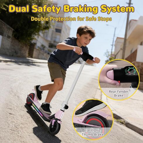 SIMATE Electric Scooter for Kids 6-14, e Kick Scooter with LED Display and Colorful Lights, Adjustable Height and Foldable, Double Brake, Gifts for Kids Girls Boys in Saudi Arabia