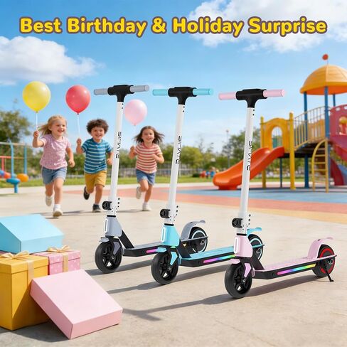 SIMATE Electric Scooter for Kids 6-14, e Kick Scooter with LED Display and Colorful Lights, Adjustable Height and Foldable, Double Brake, Gifts for Kids Girls Boys in Saudi Arabia