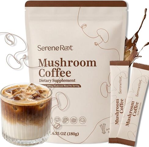 Mushroom Coffee, Instant Mushroom Coffee with 6 Adaptogenic Mushrooms and MCT Oil for Better Energy, Focus, Digestion & Immune Support,No Earthy Aftertaste, Smooth Dissolution, 30 Servings in Saudi Arabia