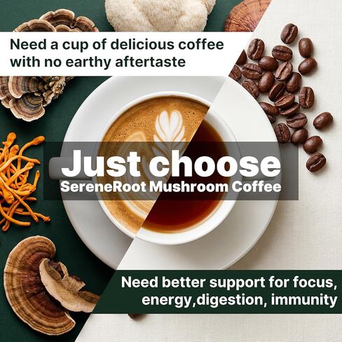 Mushroom Coffee, Instant Mushroom Coffee with 6 Adaptogenic Mushrooms and MCT Oil for Better Energy, Focus, Digestion & Immune Support,No Earthy Aftertaste, Smooth Dissolution, 30 Servings in Saudi Arabia