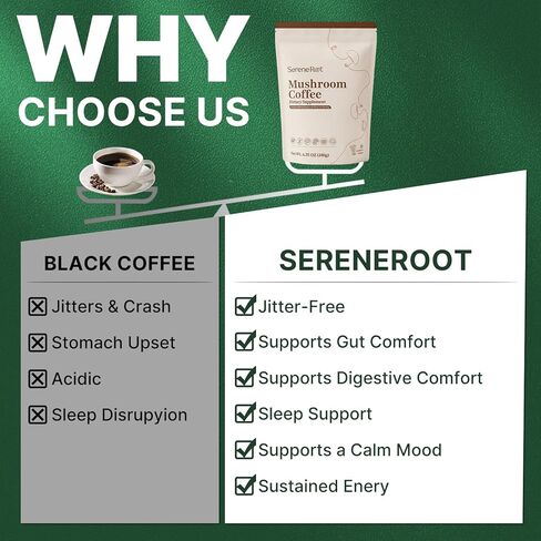 Mushroom Coffee, Instant Mushroom Coffee with 6 Adaptogenic Mushrooms and MCT Oil for Better Energy, Focus, Digestion & Immune Support,No Earthy Aftertaste, Smooth Dissolution, 30 Servings in Saudi Arabia