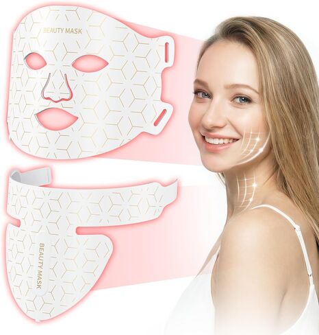 Red Light Therapy for Face & Neck,Red Light Mask with 850nm NIR, 7-1 Colors LED Light Therapy mask, Rechargeable LED Face & Neck Mask for Anti-Aging,Skin Firming & Radiant Glow at Home in Saudi Arabia