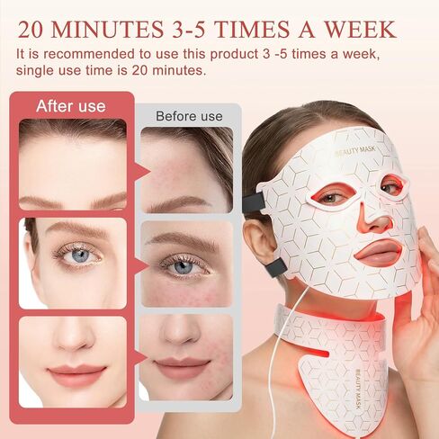 Red Light Therapy for Face & Neck,Red Light Mask with 850nm NIR, 7-1 Colors LED Light Therapy mask, Rechargeable LED Face & Neck Mask for Anti-Aging,Skin Firming & Radiant Glow at Home in Saudi Arabia