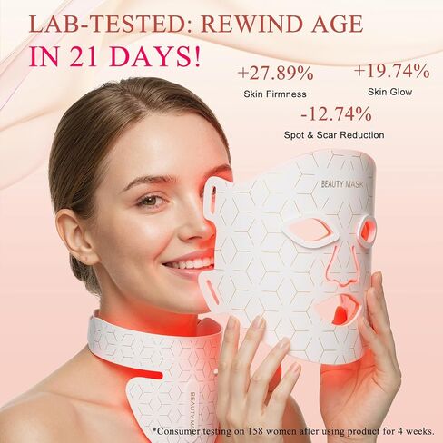 Red Light Therapy for Face & Neck,Red Light Mask with 850nm NIR, 7-1 Colors LED Light Therapy mask, Rechargeable LED Face & Neck Mask for Anti-Aging,Skin Firming & Radiant Glow at Home in Saudi Arabia