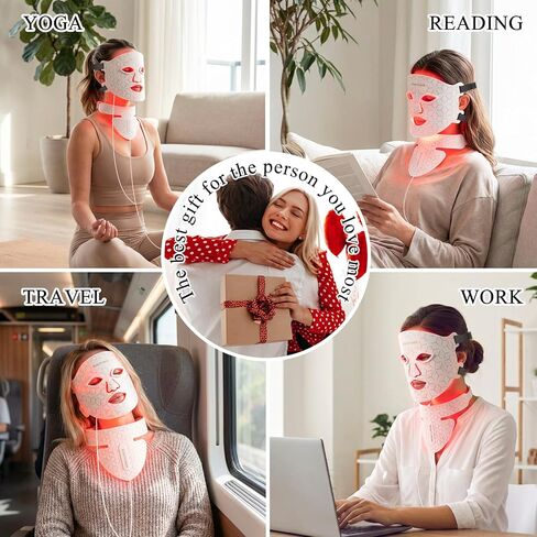 Red Light Therapy for Face & Neck,Red Light Mask with 850nm NIR, 7-1 Colors LED Light Therapy mask, Rechargeable LED Face & Neck Mask for Anti-Aging,Skin Firming & Radiant Glow at Home in Saudi Arabia