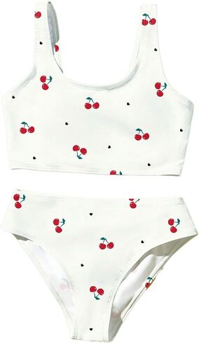 Girls 2 Piece Bikini Sets Leopard Floral Swimsuit High Waisted Sheer Bathing Suits in Kuwait