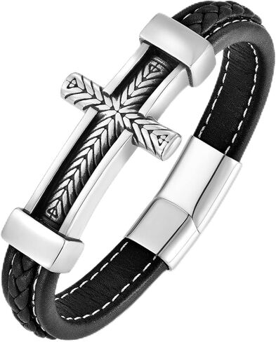 سوار متقاطع من الجلد للرجال متعدد الطبقات مضفر سوار متقاطع من الإيمان للإسورة الدينية مجوهرات معصم للرجال والأولاد in Kuwait