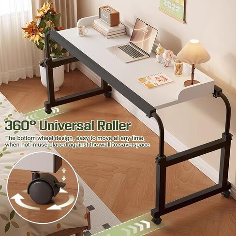 HUATOL Mobile Over The Bed Table, Tilting Laptop Tray with Height and Length Frame Adjustment, Extendable Computer Workstation for Home Office,Dining Bar Table,Rolling Bed Bar Desks. in Kuwait