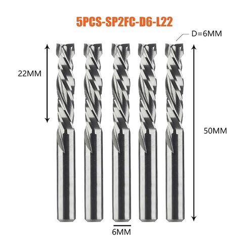 5PCS/LOT Compression End Mill Spiral Router Bits Woodwork Cut Two Flute Carbide Milling Tool CNC Wood Cutter for Carving Engraving(5pc SP2FC D6.0 L22) in Saudi Arabia