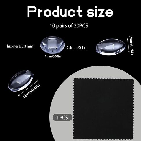 Mabor 20 Pcs Eyeglass Nose Pads with Grips, Anti-Slip Soft Silicone Nose Bridge Pads Replacement for Rimless/Frameless Glasses + 1 Black Cloth in Saudi Arabia