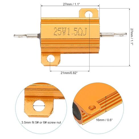 PATIKIL 25W 1.5 Ohm Aluminum Shell Resistor, 5 Pack Aluminum Housing Resistor Housed Case Wirewound Resistors Screw Tap Power Resistor 5% Tolerance, Golden in Saudi Arabia