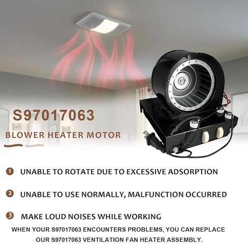 Upgrade S97017063 Blower Heater Motor Assembly Replaces 97017063 Motor Compatible with Broan NuTone 655 656 658 659 695 655F-C 655-A 655-B Bathroom Exhaust Fan for NuTone Heater in Kuwait